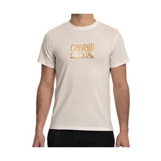 Cavalli class maglietta t-shirt uomo mm 100% cotone slim fit colore biancoqxh01c jd060 (52 xl it uomo)