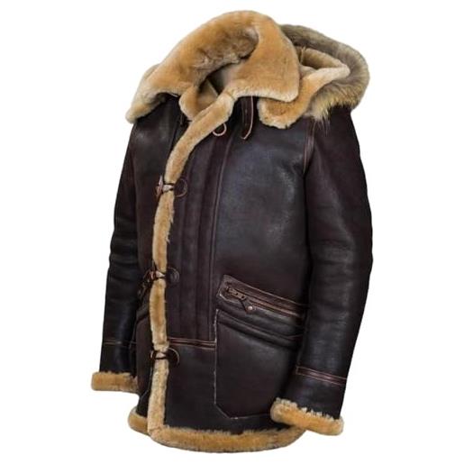 AAPIKA giacca pilot in pelle di pecora, giacca invernale con cappuccio rimovibile in pelle calda da uomo, giacca invernale in pelle calda da uomo (4xl, marrone)