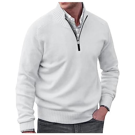 LOIJMK maglione da uomo, tinta unita, casual, scollo a v, maglione stretto, parka invernale da uomo, nero, bianco, l