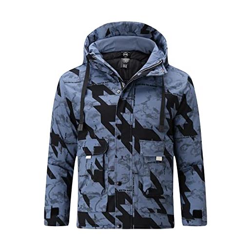 Luckywaqng cappotto autunno inverno uomo grandi taglia camouflage cappotto cotone giubbotto imbottito tasca cappotti cappotto, blu, xl