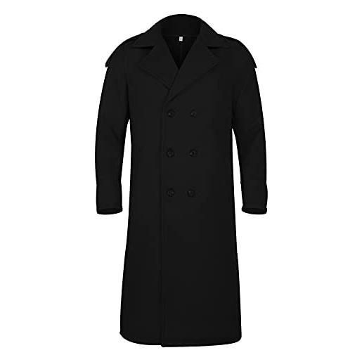 KINKOCCL giacca da uomo cappotti di lana invernale vestibilità regolare trench invernale militare trench coat casual cappotto di lana di pavone cappotto lungo lungo a doppio petto, 0a, nero, m