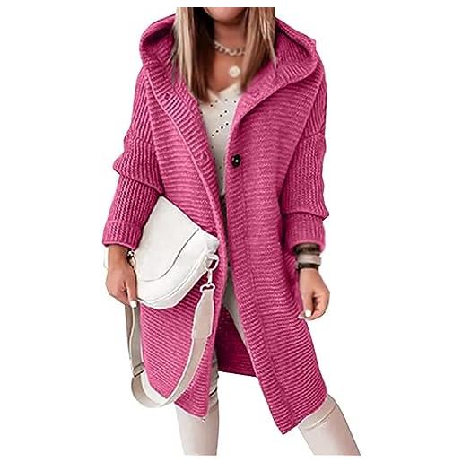 Yeooa cardigan lungo da donna cappotto a maglia da donna abbigliamento invernale caldo cardigan da donna maglione lavorato a maglia con cappuccio (rose, l)