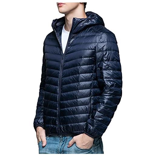 Kangyan giacca invernale da uomo con cappuccio, leggera, a bolle gonfie, con cappuccio, marina militare, m