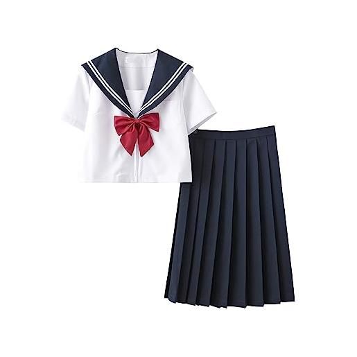 DRGE set gonna plissettata per bambina, uniforme jk in stile giapponese, camicia e gonna a a-line con papillon
