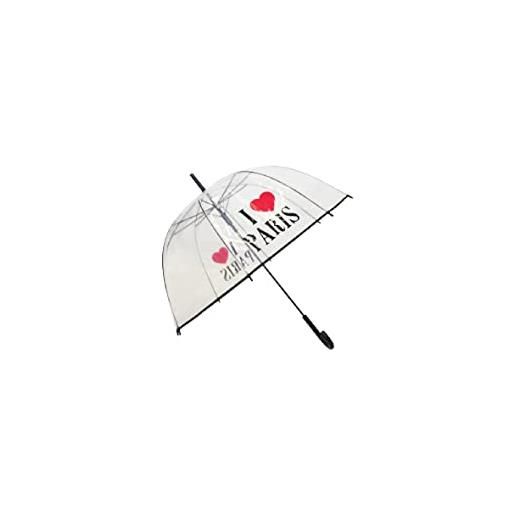 Diffusion ombrello lungo trasparente con motivo i love paris con apertura automatica brolly, trasparente, 60 cm when closed
