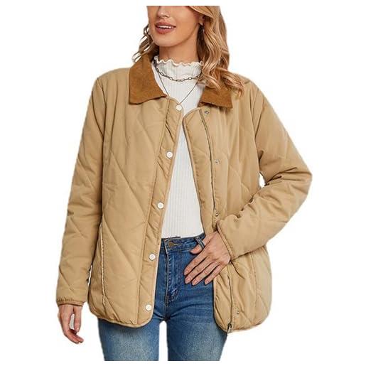 Cocoarm giacca invernale da donna, cappotto imbottito a maniche lunghe, colletto rovesciato, tasca monopetto con bottoni e ampia applicazione (m)