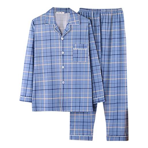 Generico pigiama cotone caldo taglie comode in tessuto grossolano da indossare a casa cardigan a maniche lunghe porta abito pigiami invernali pigiama del adulto pigiama caldo cotone 3xl (light blue, xxxl)