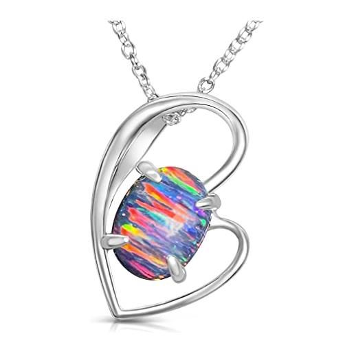 HEART'S ART A HIDDEN ART OF LOVE heart's art - ciondolo a forma di opale di fuoco, in stile moderno, catena regolabile in argento sterling da 45 a 50 cm, 9 x 7 mm, 45, argento sterling, opale zirconia cubica