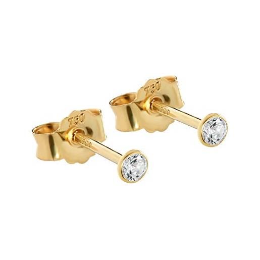 NKlaus coppia di orecchini a perno da 2,3mm in oro giallo 750 orecchini in oro 18 carati cristallo zircone bianco 2623