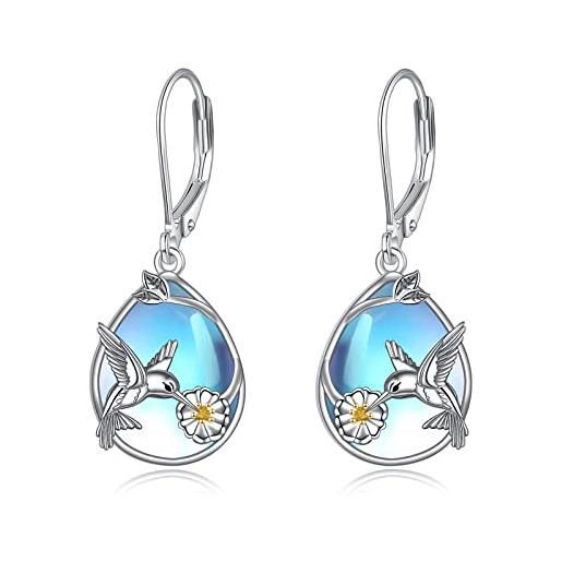 YFN colibrì orecchini argento sterling pietra di luna gioielli uccelli e daisy regalo per donne ragazza