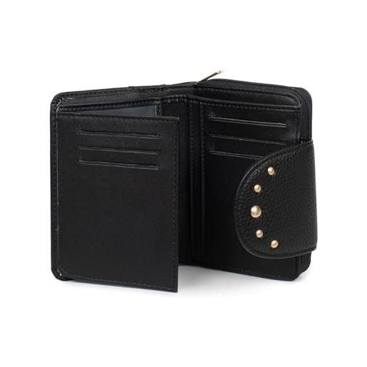 Hexagona - portafoglio a 2 persiane - compatibile con carte di credito, cni e permesso di guida - da donna - collezione odeon - lampone, nero