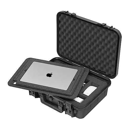 Tomcase custodia per tablet, notebook/laptop e accessori, custodia rigida eco impermeabile con schiuma a griglia/cubo e supporto per laptop 3in1 per 11, 13 e 15 (m-l)