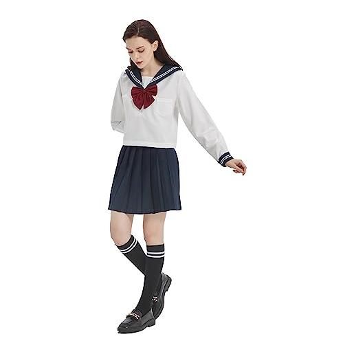DRGE vestito da marinaio da ragazza uniformi studentessa delle superiori, top a maniche lunghe e set di gonna corta, 38