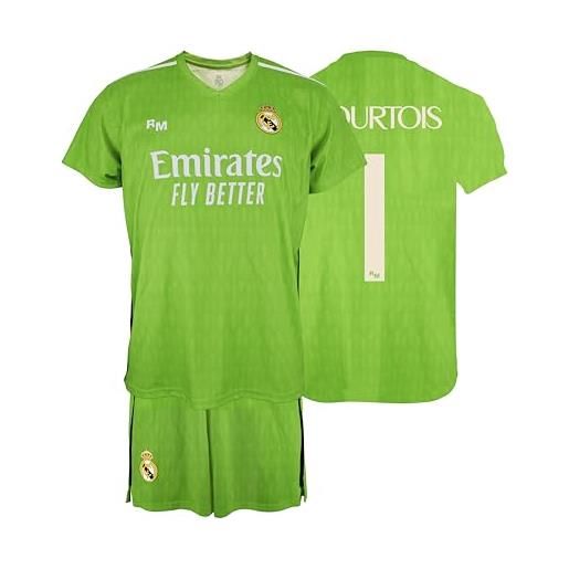 Real Madrid set maglia e pantaloni portiere stagione 23/24 replica - prodotto con licenza - 100% poliestere - dorsal 1 courtois - bambino taglia 14 anni, verde, 14 anni