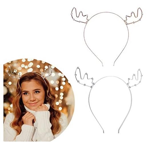 Reaky cerchietto natalizio con corna e strass, tiara per capelli con renna, per feste e feste (2 pezzi) (b)