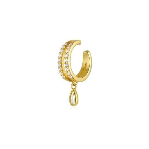 Aotiwe ear cuff 925, ear cuff placcato oro doppia fila zirconia pendente a goccia 1 pezzo regalo donna, argento, zirconia cubica