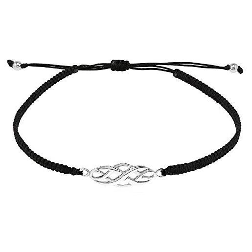 AeraVida celtico infinity knot. 925 charm in argento sterling su bracciale da polso regolabile con corda di cotone