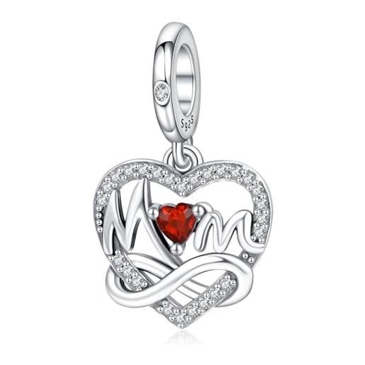 Ciondolo Charm A Forma Di Cuore Rosso PHCLASY In Argento 925 Per Bracciale Europeo, Regalo Natale