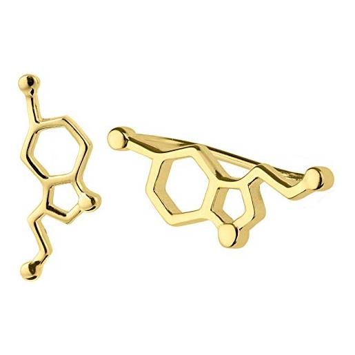 ScienceFox orecchini a lobo molecola di serotonina in argento sterling 925, oro e oro rosa, gioielli da scienziato, ormone della felicità (oro)