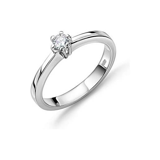 OROVI anello da donna in oro bianco con diamante solitario da 0,10 carati, anello di fidanzamento in oro 14 carati (585), oro