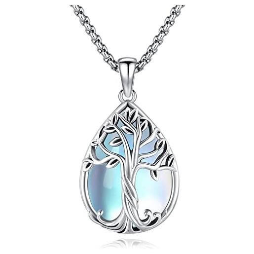 Eusense albero della vita collana in argento 925 pietra di luna ciondolo a catena regali di gioielli per le donne ragazze