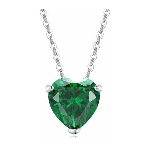 GAVU collana da donna con punto luce a cuore di zirconia cubica verde smeraldo con catenina in argento sterling 925