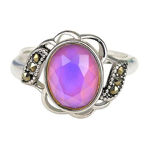 Fun Jewels - anello dell'umore con pietra ovale cambiacolore - effetto vintage in ottone con pietra sfaccettata - trama floreale
