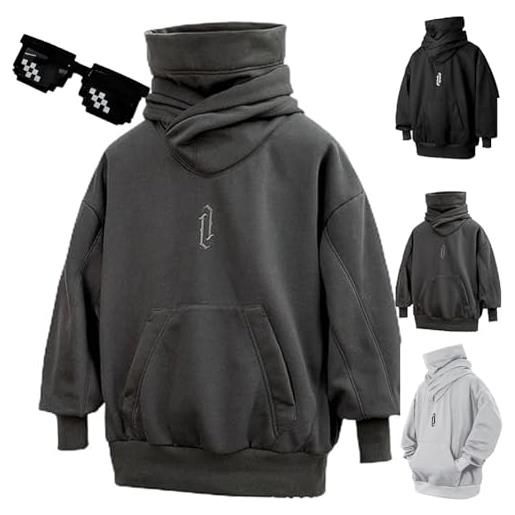 Behound fall unisex oversized hip-hop hoodies, ninja double neckline cotton hip hop hoodie sweatshirt for men women (xxl, dark gray)
