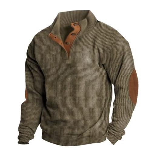 Generic pullover da uomo in velluto a coste casual a maniche lunghe felpa con colletto alla coreana polo termica henley camicie felpe, a4, xl