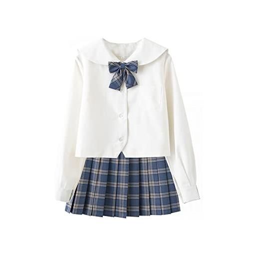 DRGE ragazze jk uniform set uniforme scolastica giapponese gonna a pieghe scozzese corta a vita alta camicia bianca con calzini al polpaccio, 38
