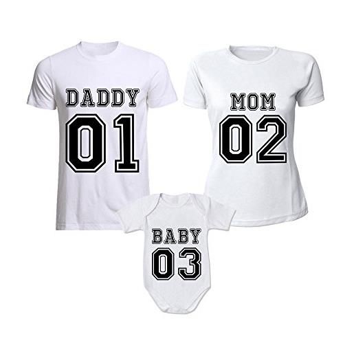 Altra Marca tris di t-shirt con body bianco magliette + bodino per bimbi daddy mom baby abbigliamento per tutta la famiglia - uomo l donna m bimbo 6 mesi