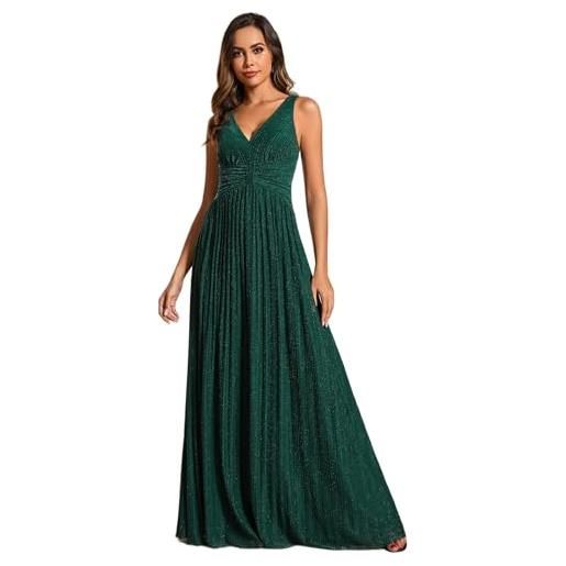Ever-Pretty abito cerimonia donna scollo a v a manica lungamanica della lanterna vestito donna elegante verde scuro 50