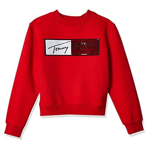 Tommy Hilfiger sequins flag sweatshirt maglia di tuta, deep crimson, 10 anni bambina