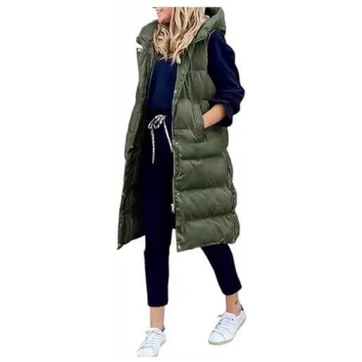 Tinetill gilet lungo con cappuccio donna - senza maniche, piumino trapuntato, cappotto caldo con tasche, giacca da esterno con cerniera