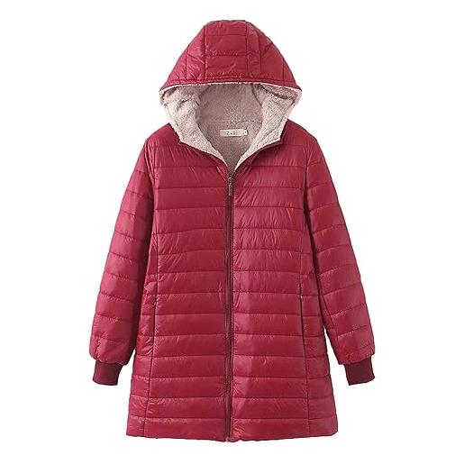 ANUFER donna informale incappucciato trapuntato giacca puffer lunghezza media chiusura lampo vestibilità slim cappotto invernale sn0708224 rosso m
