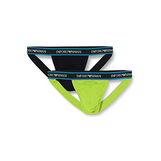 Emporio Armani underwear-confezione da 2 nastri con logo jock strap, nero/lime, m uomo