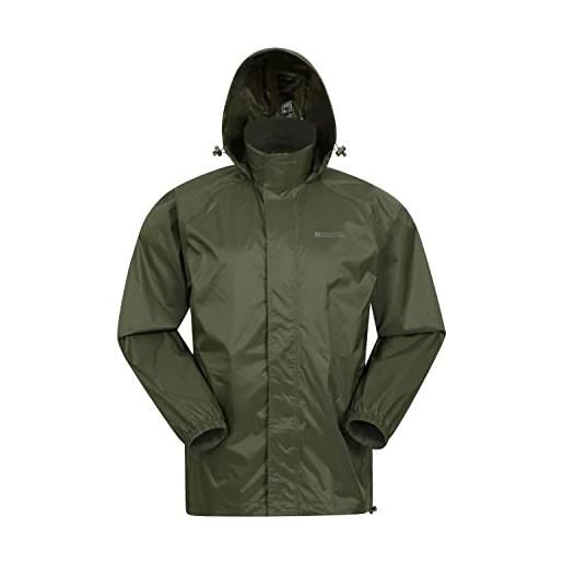 Mountain Warehouse pakka giacca antipioggia da uomo leggera - giacca resistente all'acqua in nylon da uomo con cappuccio, giacca antipioggia da viaggio kaki l