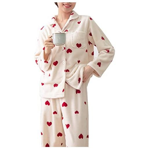 Chickwin pigiama donna invernale flanella morbida caldo, moda comfort pigiama di pile due pezzi, set pigiama con camicia a maniche lunghe con bottoni e pantaloni