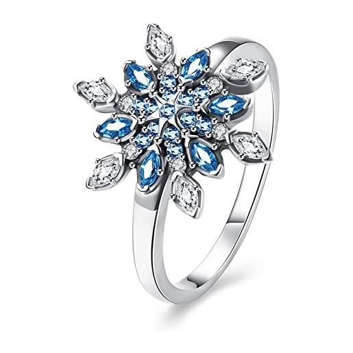Musihy anelli fidanzamento donna, anelli argento semplici gioielli di moda blu argento anelli donna low cost fiocco di neve taglia 12