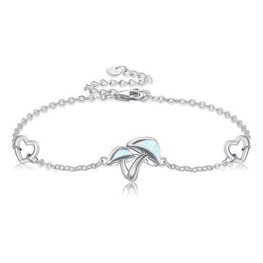 JERWLI bracciale a forma di fungo, in argento sterling 925, con opale e fungo, regalo per donne, ragazze, amanti della natura, argento sterling