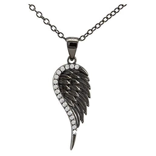 Serebra Jewelry collana in argento sterling 925 con ciondolo a forma di ali e piuma, da donna e argento, colore: nero , cod. Ff0001