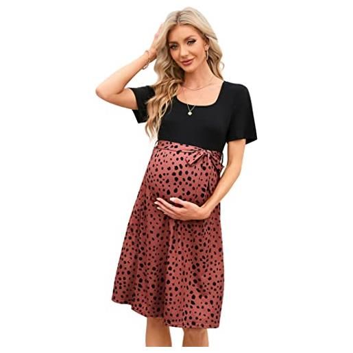 KOJOOIN abito maternità donna con stampa leopardata abito da gravidanza colletto quadrato maniche 3/4 stampa kaki leopardata m