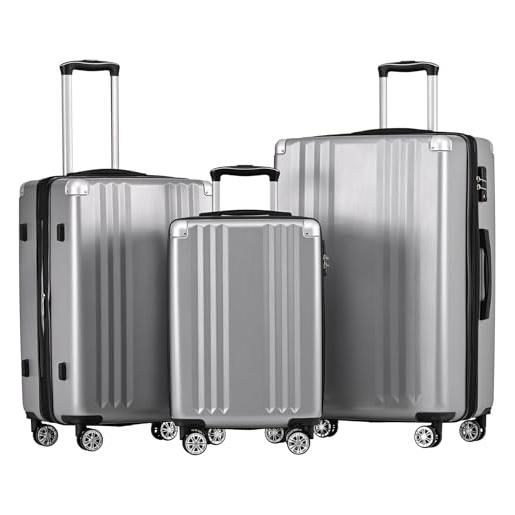 PLATU set valigie valigie rigide abs 3 pezzi valigia grande media piccola valigia viaggio leggera approvata dalla compagnia aerea maniglia telescopica con lucchetto tsa, grey-3pcs(22/26/30inch)