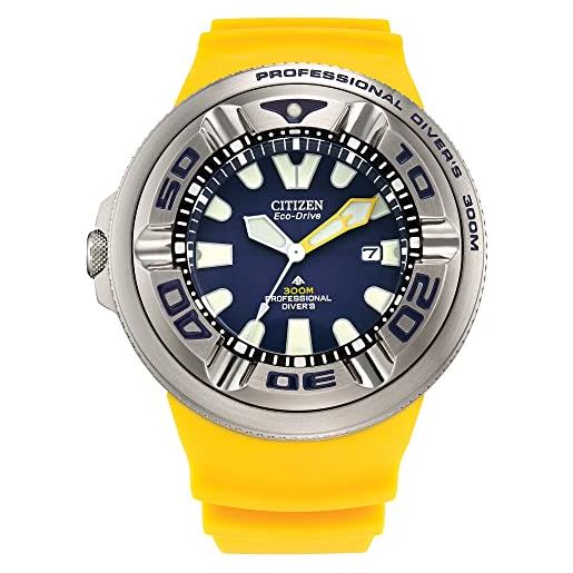 Citizen eco-drive promaster dive orologio da uomo in acciaio inox con cinturino in poliuretano giallo, quadrante blu, color argento e blu, tono argento e blu