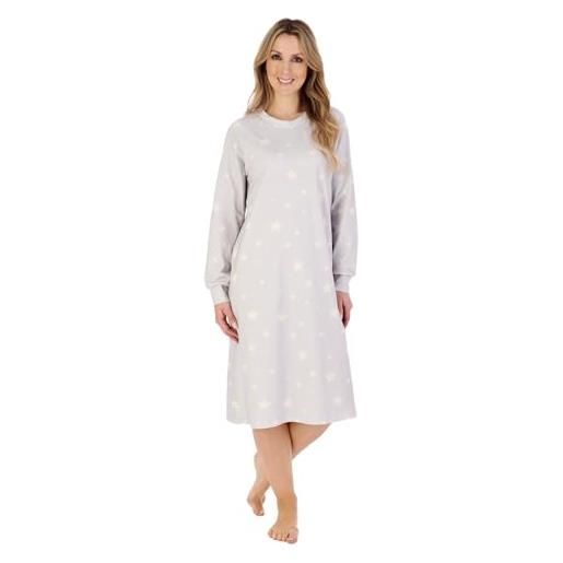 Slenderella camicia da notte da donna in jersey di cotone con stampa a stelle lunghe e maniche raglan, grigio, 12-14