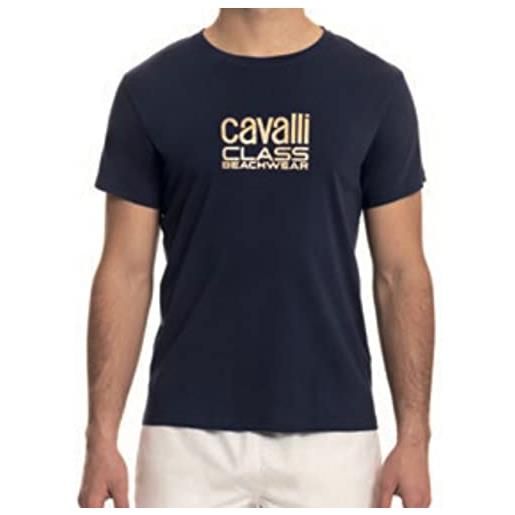 CAVALLI CLASS maglietta t-shirt uomo mm 100% cotone slim fit colore blu qxh60a jd060 (48 m it uomo)