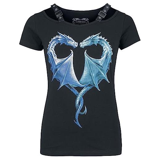 Gothicana by EMP donna t-shirt nera con stampa drago e spalline xs
