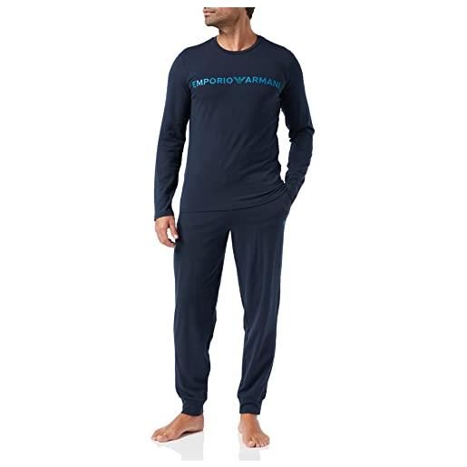 Emporio Armani megalogo pajama-set maglietta e pantaloni a maniche lunghe pigiama, blu marino, xl uomo