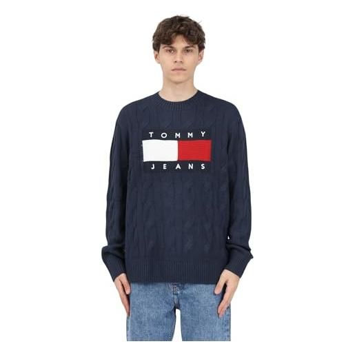 Tommy Hilfiger tommy jeans pullover blu in maglia intrecciata da uomo xl