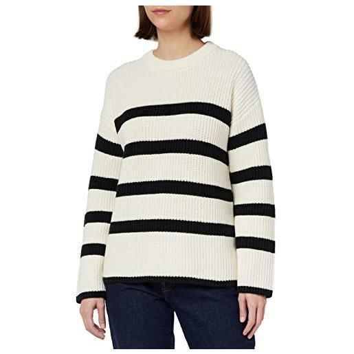 SELECTED FEMME slfbloomie ls knit o-neck b noos maglione, bianco neve/strisce: nero, m donna
